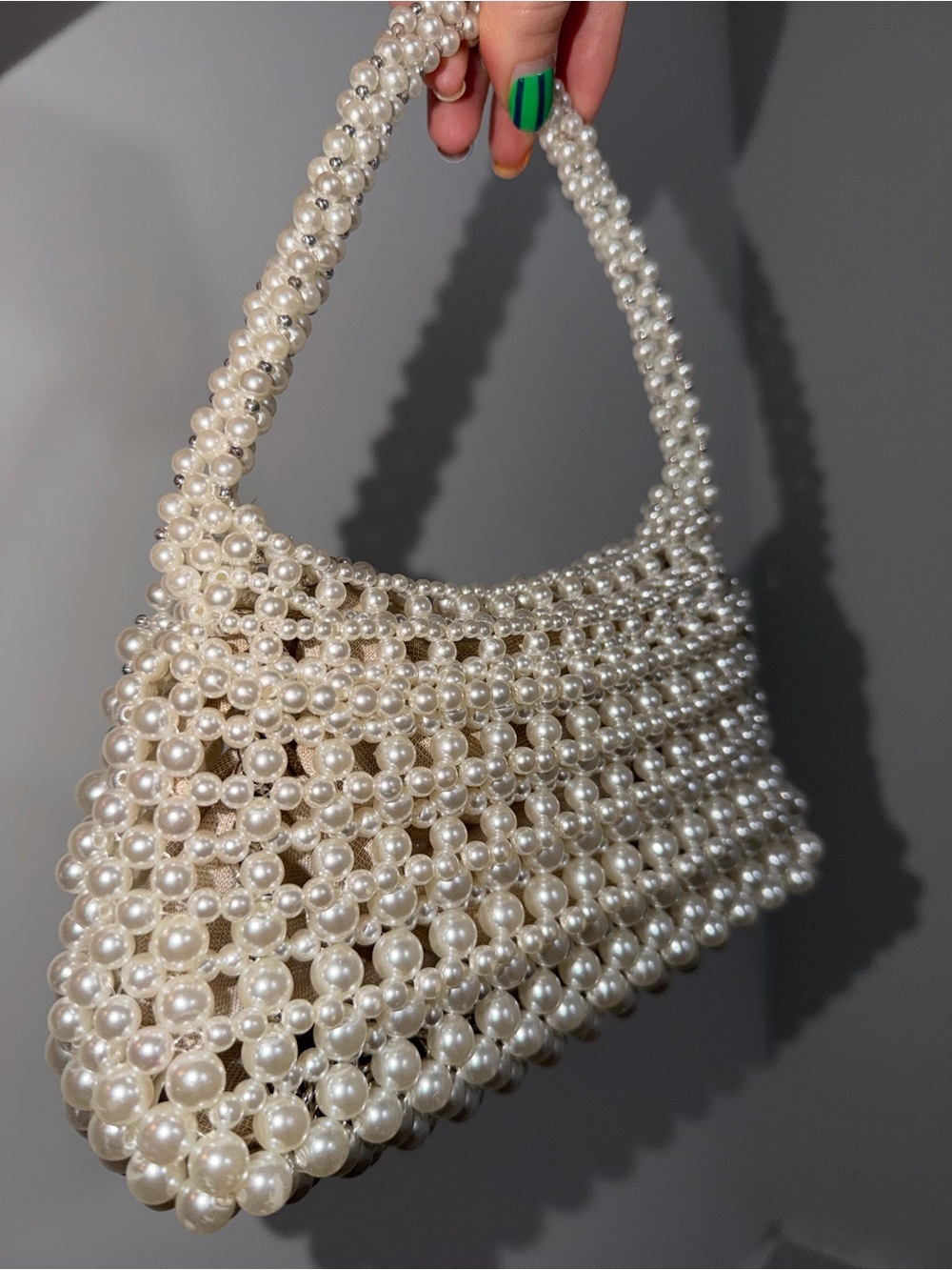 Zara Pearl Beaded Handbag - Ivory Elegant Evening Bag - Picture 7 of 11
